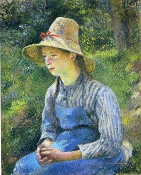 junge Bäuerin einen Hut 1881 Camille Pissarro trägt Ölgemälde